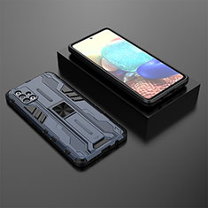 Silikon Hülle Handyhülle und Kunststoff Schutzhülle Hartschalen Tasche mit Magnetisch Ständer KC2 für Samsung Galaxy A71 4G A715 Blau
