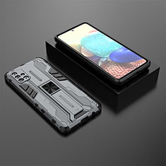 Silikon Hülle Handyhülle und Kunststoff Schutzhülle Hartschalen Tasche mit Magnetisch Ständer KC2 für Samsung Galaxy A71 4G A715 Grau