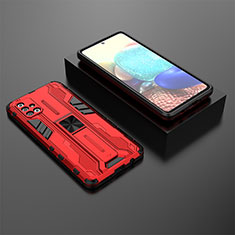 Silikon Hülle Handyhülle und Kunststoff Schutzhülle Hartschalen Tasche mit Magnetisch Ständer KC2 für Samsung Galaxy A71 4G A715 Rot
