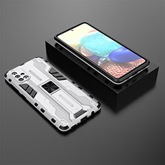 Silikon Hülle Handyhülle und Kunststoff Schutzhülle Hartschalen Tasche mit Magnetisch Ständer KC2 für Samsung Galaxy A71 4G A715 Weiß