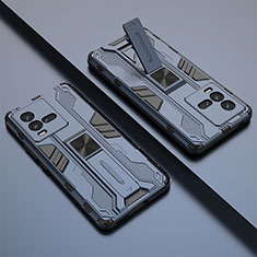Silikon Hülle Handyhülle und Kunststoff Schutzhülle Hartschalen Tasche mit Magnetisch Ständer KC2 für Vivo iQOO 10 5G Blau