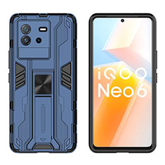 Silikon Hülle Handyhülle und Kunststoff Schutzhülle Hartschalen Tasche mit Magnetisch Ständer KC2 für Vivo iQOO Neo6 SE 5G Blau