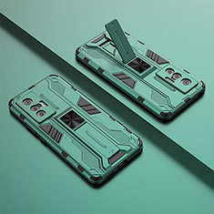 Silikon Hülle Handyhülle und Kunststoff Schutzhülle Hartschalen Tasche mit Magnetisch Ständer KC2 für Vivo X70 5G Grün