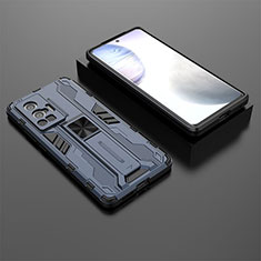 Silikon Hülle Handyhülle und Kunststoff Schutzhülle Hartschalen Tasche mit Magnetisch Ständer KC2 für Vivo X70 Pro 5G Blau