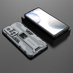Silikon Hülle Handyhülle und Kunststoff Schutzhülle Hartschalen Tasche mit Magnetisch Ständer KC2 für Vivo X70 Pro 5G Grau