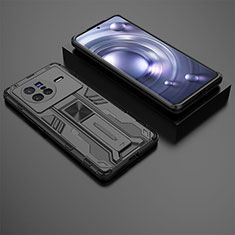 Silikon Hülle Handyhülle und Kunststoff Schutzhülle Hartschalen Tasche mit Magnetisch Ständer KC2 für Vivo X80 5G Schwarz