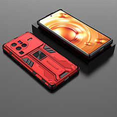 Silikon Hülle Handyhülle und Kunststoff Schutzhülle Hartschalen Tasche mit Magnetisch Ständer KC2 für Vivo X80 Pro 5G Rot