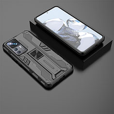 Silikon Hülle Handyhülle und Kunststoff Schutzhülle Hartschalen Tasche mit Magnetisch Ständer KC2 für Xiaomi Mi 12T Pro 5G Schwarz
