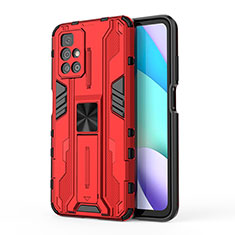 Silikon Hülle Handyhülle und Kunststoff Schutzhülle Hartschalen Tasche mit Magnetisch Ständer KC2 für Xiaomi Redmi 10 (2022) Rot