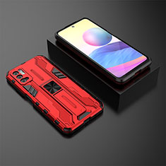 Silikon Hülle Handyhülle und Kunststoff Schutzhülle Hartschalen Tasche mit Magnetisch Ständer KC2 für Xiaomi Redmi Note 10 5G Rot