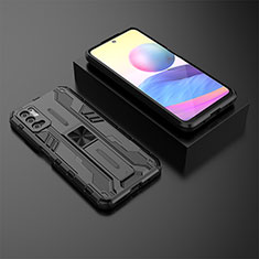 Silikon Hülle Handyhülle und Kunststoff Schutzhülle Hartschalen Tasche mit Magnetisch Ständer KC2 für Xiaomi Redmi Note 10T 5G Schwarz