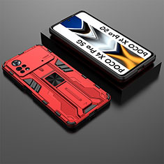 Silikon Hülle Handyhülle und Kunststoff Schutzhülle Hartschalen Tasche mit Magnetisch Ständer KC2 für Xiaomi Redmi Note 11E Pro 5G Rot