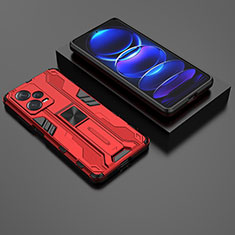 Silikon Hülle Handyhülle und Kunststoff Schutzhülle Hartschalen Tasche mit Magnetisch Ständer KC2 für Xiaomi Redmi Note 12 Pro+ Plus 5G Rot
