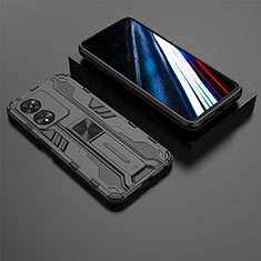 Silikon Hülle Handyhülle und Kunststoff Schutzhülle Hartschalen Tasche mit Magnetisch Ständer KC3 für Oppo A78 4G Schwarz