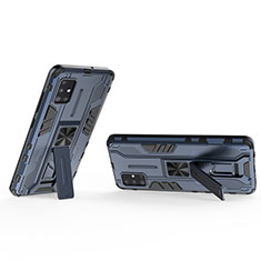 Silikon Hülle Handyhülle und Kunststoff Schutzhülle Hartschalen Tasche mit Magnetisch Ständer KC3 für Samsung Galaxy M40S Blau