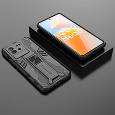 Silikon Hülle Handyhülle und Kunststoff Schutzhülle Hartschalen Tasche mit Magnetisch Ständer KC3 für Vivo iQOO Neo6 5G Schwarz