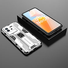 Silikon Hülle Handyhülle und Kunststoff Schutzhülle Hartschalen Tasche mit Magnetisch Ständer KC3 für Vivo iQOO Neo6 SE 5G Weiß