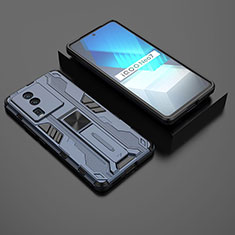 Silikon Hülle Handyhülle und Kunststoff Schutzhülle Hartschalen Tasche mit Magnetisch Ständer KC3 für Vivo iQOO Neo7 5G Blau