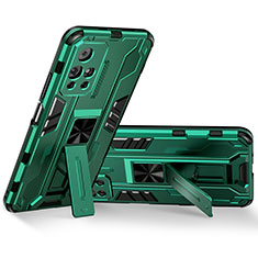 Silikon Hülle Handyhülle und Kunststoff Schutzhülle Hartschalen Tasche mit Magnetisch Ständer KC3 für Xiaomi Poco M4 Pro 5G Grün