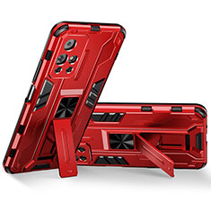 Silikon Hülle Handyhülle und Kunststoff Schutzhülle Hartschalen Tasche mit Magnetisch Ständer KC3 für Xiaomi Poco M4 Pro 5G Rot