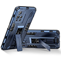 Silikon Hülle Handyhülle und Kunststoff Schutzhülle Hartschalen Tasche mit Magnetisch Ständer KC3 für Xiaomi Redmi Note 11T 5G Blau