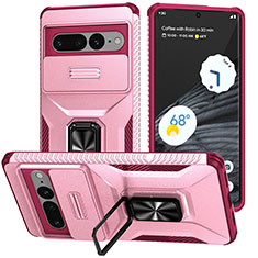 Silikon Hülle Handyhülle und Kunststoff Schutzhülle Hartschalen Tasche mit Magnetisch Ständer MQ1 für Google Pixel 7 Pro 5G Pink