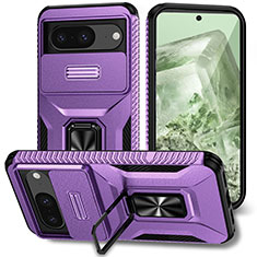 Silikon Hülle Handyhülle und Kunststoff Schutzhülle Hartschalen Tasche mit Magnetisch Ständer MQ1 für Google Pixel 8 5G Violett