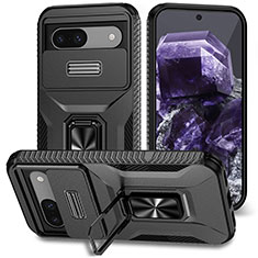 Silikon Hülle Handyhülle und Kunststoff Schutzhülle Hartschalen Tasche mit Magnetisch Ständer MQ1 für Google Pixel 8a 5G Schwarz