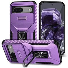 Silikon Hülle Handyhülle und Kunststoff Schutzhülle Hartschalen Tasche mit Magnetisch Ständer MQ1 für Google Pixel 8a 5G Violett