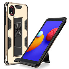 Silikon Hülle Handyhülle und Kunststoff Schutzhülle Hartschalen Tasche mit Magnetisch Ständer MQ1 für Samsung Galaxy A01 Core Gold