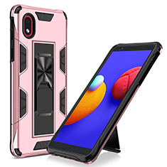 Silikon Hülle Handyhülle und Kunststoff Schutzhülle Hartschalen Tasche mit Magnetisch Ständer MQ1 für Samsung Galaxy A01 Core Rosegold