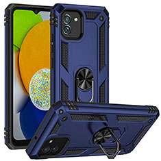 Silikon Hülle Handyhülle und Kunststoff Schutzhülle Hartschalen Tasche mit Magnetisch Ständer MQ1 für Samsung Galaxy A03 Blau