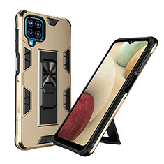Silikon Hülle Handyhülle und Kunststoff Schutzhülle Hartschalen Tasche mit Magnetisch Ständer MQ1 für Samsung Galaxy A12 Nacho Gold