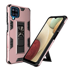 Silikon Hülle Handyhülle und Kunststoff Schutzhülle Hartschalen Tasche mit Magnetisch Ständer MQ1 für Samsung Galaxy A12 Rosegold