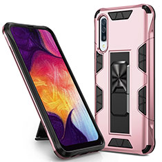 Silikon Hülle Handyhülle und Kunststoff Schutzhülle Hartschalen Tasche mit Magnetisch Ständer MQ1 für Samsung Galaxy A50S Rosegold