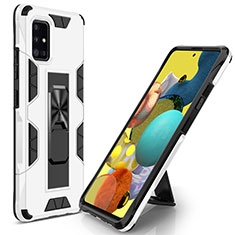 Silikon Hülle Handyhülle und Kunststoff Schutzhülle Hartschalen Tasche mit Magnetisch Ständer MQ1 für Samsung Galaxy A51 4G Weiß