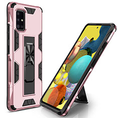 Silikon Hülle Handyhülle und Kunststoff Schutzhülle Hartschalen Tasche mit Magnetisch Ständer MQ1 für Samsung Galaxy A71 5G Rosegold