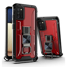 Silikon Hülle Handyhülle und Kunststoff Schutzhülle Hartschalen Tasche mit Magnetisch Ständer Q01W für Samsung Galaxy A02s Rot