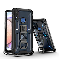 Silikon Hülle Handyhülle und Kunststoff Schutzhülle Hartschalen Tasche mit Magnetisch Ständer Q01W für Samsung Galaxy A10s Blau