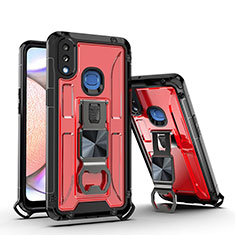 Silikon Hülle Handyhülle und Kunststoff Schutzhülle Hartschalen Tasche mit Magnetisch Ständer Q01W für Samsung Galaxy A10s Rot