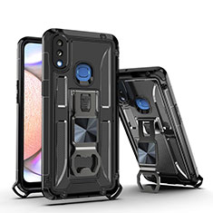 Silikon Hülle Handyhülle und Kunststoff Schutzhülle Hartschalen Tasche mit Magnetisch Ständer Q01W für Samsung Galaxy A10s Schwarz