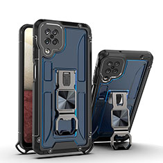 Silikon Hülle Handyhülle und Kunststoff Schutzhülle Hartschalen Tasche mit Magnetisch Ständer Q01W für Samsung Galaxy F12 Blau