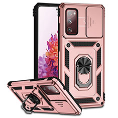 Silikon Hülle Handyhülle und Kunststoff Schutzhülle Hartschalen Tasche mit Magnetisch Ständer Q01W für Samsung Galaxy S20 Lite 5G Rosegold