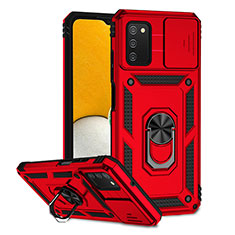 Silikon Hülle Handyhülle und Kunststoff Schutzhülle Hartschalen Tasche mit Magnetisch Ständer Q02W für Samsung Galaxy A03s Rot