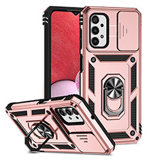 Silikon Hülle Handyhülle und Kunststoff Schutzhülle Hartschalen Tasche mit Magnetisch Ständer Q02W für Samsung Galaxy A13 4G Rosegold