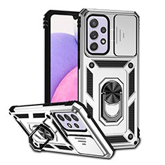 Silikon Hülle Handyhülle und Kunststoff Schutzhülle Hartschalen Tasche mit Magnetisch Ständer Q02W für Samsung Galaxy A33 5G Silber