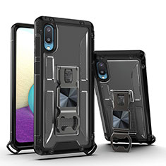 Silikon Hülle Handyhülle und Kunststoff Schutzhülle Hartschalen Tasche mit Magnetisch Ständer QW1 für Samsung Galaxy A02 Schwarz
