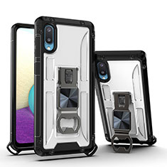Silikon Hülle Handyhülle und Kunststoff Schutzhülle Hartschalen Tasche mit Magnetisch Ständer QW1 für Samsung Galaxy A02 Weiß