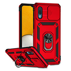 Silikon Hülle Handyhülle und Kunststoff Schutzhülle Hartschalen Tasche mit Magnetisch Ständer QW2 für Samsung Galaxy M02 Rot