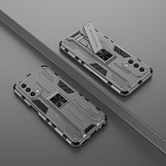 Silikon Hülle Handyhülle und Kunststoff Schutzhülle Hartschalen Tasche mit Magnetisch Ständer T01 für OnePlus Nord N200 5G Grau